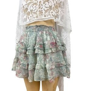 Love Shack Fancy Women Peasant Mini Floral‎ Green Skirt Size XS